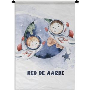 Wandkleed - Wanddoek - 'Red de aarde' - Spreuken - Quotes - Jongens - Meisjes - Kinderen - 90x135 cm - Wandtapijt