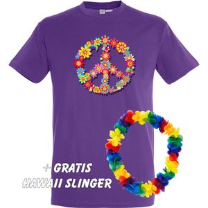 T-shirt Peace Flowers | Love for all | Gay pride | Regenboog LHBTI | Paars | maat XXL