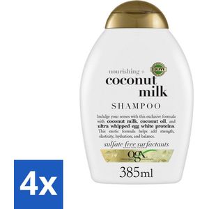 4 x OGX - Coconut Milk - Shampoo - Voedend - Tropische Geur - 385 ml - Kokos Shampoo - Voedende Shampoo - Tropische Geur - Haarverzorging - OGX Shampoo