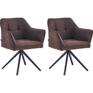 Colenis® - Pearl Eetkamerstoel - Set Van 2 - Bruin - Microfiber Stof - Microvezel - Industrieel
