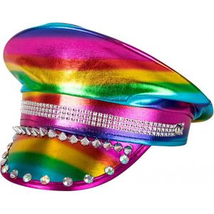 Kapiteinspet rainbow metallic - Dames - pride thema feest festival fun regenboog