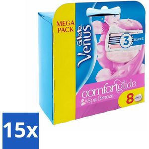 15 x Gillette - Venus Comfortglide - Spa Breeze - Verzachtend en hydraterend - 8 Navulscheermesjes - Scheergelkussentjes - Scheerbeurt - Scheerproducten - Gillette Venus