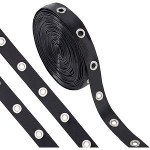 9 yards eyelet tape black tulle trim 0.75 inch wide faux leather tulle tulle brass eyelet twill trim for sewing garment corset shirt dress skirt jacket, black/silver