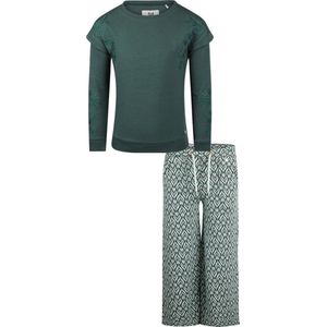 Koko Noko - Kledingset - Meisje - 2delig - Broek - Light Aqua - Sweater Dark Green - Maat 128