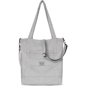 TAN.TOMI Handtassen, Dames Schoudertas - Shopper - 2 in 1 Corduroy tas - Vintage - Lichtgrijs