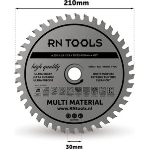 RNtools Cirkelzaagblad - Multi Material - ⌀ 210mm - 40 tanden - Zaagbreedte 2,4 mm - Dikte blad 1,8 mm - geschikt voor cirkelzaag - afkortzaag - invalzaag