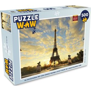 Puzzel De Eiffeltoren met een unieke oranje lucht door de laagstaande zon - Legpuzzel - Puzzel 500 stukjes