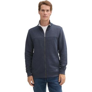 Heren Sweat Jacket met Opstaand Kraag - Sky Captain Blauw/Wit Melange