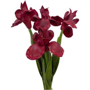 4 bundel kunstmatige iris bloem zijde bloem lange stengels 18 inch PU nepbloem voor arrangementen tafel middenstuk thuis feest en bruiloft bloemen kunstmatig voor decoratie (dieprood)