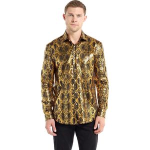 OppoSuits Shiny Snake Shirt - Mannen Overhemd - Kerst Shirt - Kerst - Oud en Nieuw - Goud - Maat 37