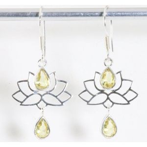 Zilveren lotus oorbellen met citrien