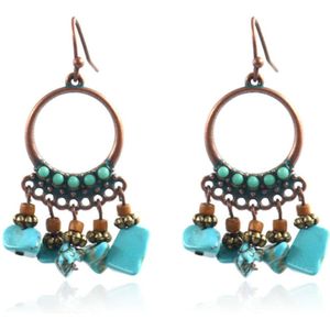 Ronde dames oorbellen met hangers en turquoise steentjes