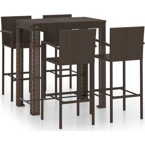 vidaXL 5-delige Tuinbarset - Poly Rattan Bruin Tuinbarset - Bartafel - Bruine Barstoel - Lounge Set - Outdoor Meubels