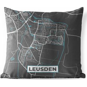 Tuinkussen - Stadskaart - Leusden - Grijs - Blauw - 40x40 cm - Weerbestendig - Plattegrond