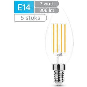 Modee E14 LED Lamp Dimbaar 7W - Warm Wit - LED Filament Kaarslamp B35 - Vervangt 50W Halogeen Gloeilamp - 5 stuks