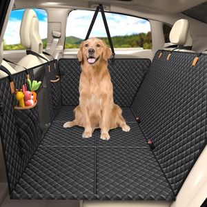 Hondendeken voor de achterbank met zes stabiele hardhouten platen en veiligheidsgordels - waterdicht, krasbestendig, valpreventie hondenmat voor auto SUV