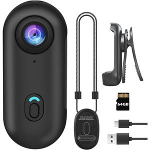 Mini Actiecamera met 64G Kaart - Draagbare Vlogcamera en Handsfree POV Camcorder voor Buitensporten