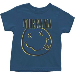 Nirvana - Inverse Happy Face Kinder T-shirt - Kids tm 5 jaar - Blauw