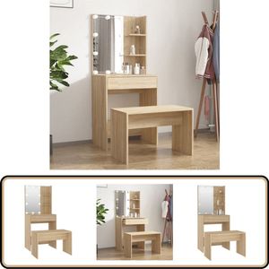 vidaXL Kaptafelset - Sonoma Eiken - Met LED Verlichting Kaptafel - Make-up Tafel - Dressing Table - Led Verlichting - Sonoma Eiken