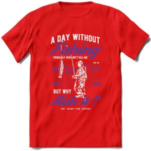 A Day Without Fishing - Vissen T-Shirt | Paars | Grappig Verjaardag Vis Hobby Cadeau Shirt | Dames - Heren - Unisex | Tshirt Hengelsport Kleding Kado - Rood - S