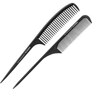 Green Glow - Set van 2 fijne antistatische hittebestendige haar- en kapperkammen, geschikt voor vrouwen en mannen