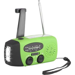 Homesy - Radio op zonne-energie, draagbare zwengelradio, 2000 mAh, voor buiten, campingradio, AM/FM, met zakfunctie, voor camping, outdoor, groen