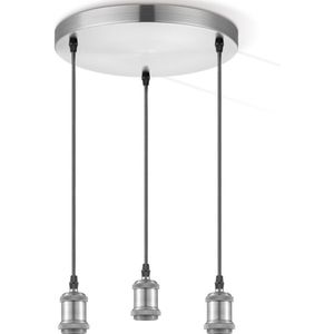 Home Sweet Home - Vintage Hanglamp Diy - 3 lichts hanglamp gemaakt van Metaal - Geborsteld staal - 30/30/109cm - Pendellamp geschikt voor woonkamer, slaapkamer en keuken- geschikt voor E27 LED lichtbron