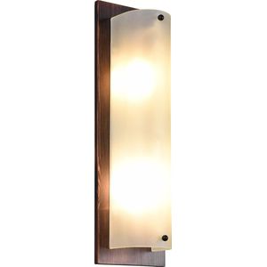 LED Wandlamp - Wandverlichting - Torna Palan - E27 Fitting - 2-lichts - Rechthoek - Mat Donkerbruin - Hout