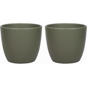 Floran Plantenpot - 3x stuks - donkergroen - mat - keramiek - H17 x D15 cm - plantenpotten binnen