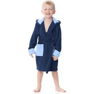 Ladeheid Kinderen Badjas met Capuchon - Wasmachine bestendig - Katoen - Badstof - LA-LA40-103-DG - Navyblau/Blau (D12/M9) - 122-128