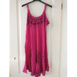 Dames jurk Indra fantasiemotief fuchsia donker roze zwart Maat 36-46 strandjurk one size