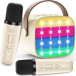 Kinder Karaoke Machine met 2 Draadloze Micros - Draagbare Bluetooth Luidspreker, Stemverandering, LED Lichten, Muziek Speelgoed voor Meisjes en Jongens