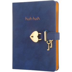 Victoria's Journals - Dagboek met slot, sleutel en geschenkdoos - Hush-Hush My Secret Diary w/ Heart Lock - Luxe Vegan Leer Dagboek - Hardcover - 320 Pagina's Premium Papier - 13 x 18 cm (Blauw)