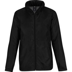 B&C Mens Multi Active Hooded Fleece Lined Jacket (Zwart / Warm Grijs)