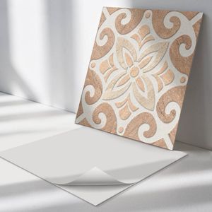 Wallfluent Vinyl Wandpaneel - Bloemenpatroon met ornamenten Wandpaneel PVC - 50 cm x 50 cm - Beige Vinyl Wandpaneel - Set van 4 - Vierkant Wandbekleding Vinyl - Texturen Wandpaneel - Zelfklevend Wandpaneel - Wandpaneel Keuken en Badkamer