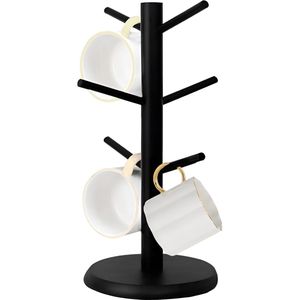 Houten bekerhouder - koffiekophouder met 6 haken - zwart - organizer