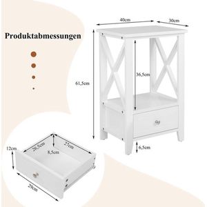 Nachtkastje met 2 niveaus, met lade, bijzettafel hout, modern, 40 x 30 x 61,5 cm