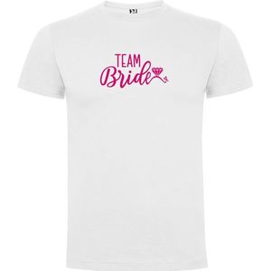 Wit T-Shirt met “ Team Bride / Team van de Bruid “ Afbeelding Roze Maat S