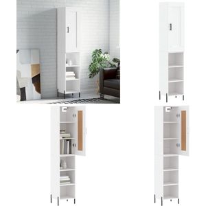 vidaXL Hoge kast 34,5x34x180 cm bewerkt hout wit - Hoge Kast - Hoge Kasten - Dressoir - Buffetkast