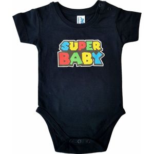 Zwarte romper met ""Super baby"" - 3 maanden - babyshower, zwanger, cadeautje, kraamcadeau, grappig, geschenk, baby, tekst, bodieke, gamen