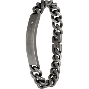 Lucardi Heren Armband plaat zirkonia zwart antique - Staal - Armband - Cadeau - Vaderdag - 21 cm - Zilverkleurig