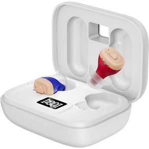 medj-Beige - Gehoorapparaat -Magnetisch- Opberg box - Oplaadbaar in box 2x Mini Intelligent digitaal Gehoorapparaat - 5 Volume standen - Geluid Reductie - Universeel