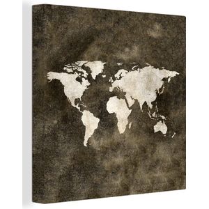 Canvas Wereldkaart - 50x50 - Wanddecoratie Wereldkaart - Retro - Goud