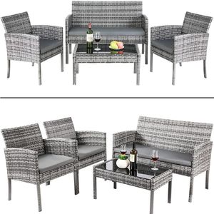 Collox Loungeset - Tuinset - Meubels voor buiten - Terras - Achtertuin - Set bestaat uit 2 stoelen, 1 bankje, 1 salontafel & kussens - Geschikt voor 5 personen - Grijs