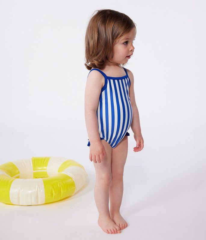 Petit Bateau - A0cu5 - Badpak - Blauw/Wit - Eendelig met Ruches