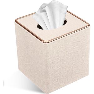 Cosmetische doekjes box - leren zakdoek dispenser - beige - luxe stijl