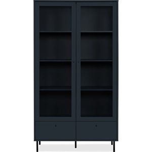 Vitrine 2 Glazen Deuren en 2 Laden Marineblauw H183 cm - BOGOTA