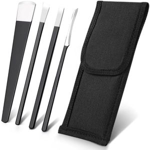 4-delige Pedicure messenset - Pedicure mes van roestvrij staal - Pedicure- en eeltverwijderaar - Nagelinzetstuk - Voetverzorging - Verwijderen van dode huidcellen - Met opbergtas - Draagbaar - Geschikt voor voetverzorging - Zwart
