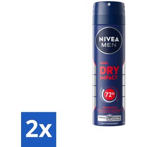 2 x NIVEA MEN - Deodorant Spray - Dry Impact - 150 ml - Droog Huidgevoel - Zweetbeheersing - Anti-transpirant - Frisheid - Huidbescherming