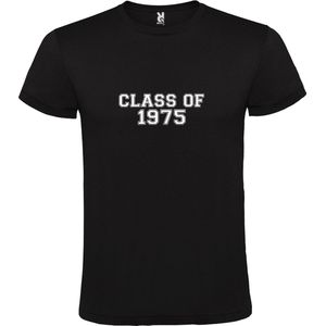 Zwart T-Shirt met “Class of 1975 “ Afbeelding Wit Size S